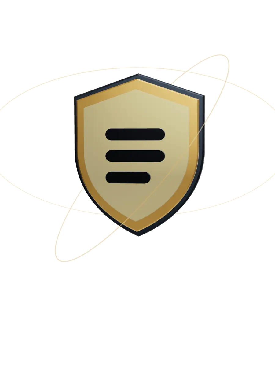 Escudo dourado em camadas, símbolo da BlindaLT